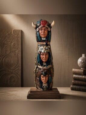 Native American chiefs Ceramic Totem Pole Figurine